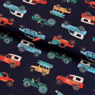 Cotton fabric Cars navy digital print