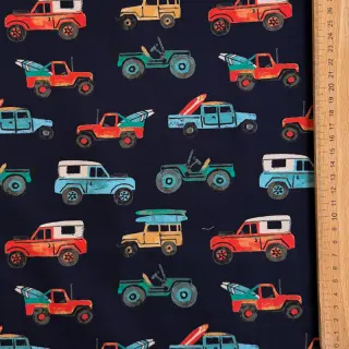 Cotton fabric Cars navy digital print