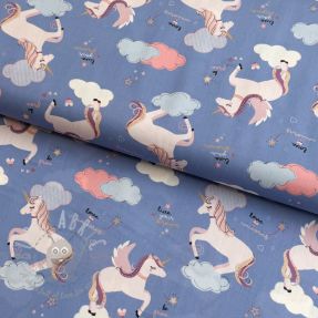 Cotton fabric Unicorns love blue