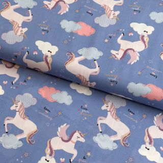 Cotton fabric Unicorns love blue