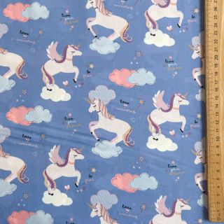 Cotton fabric Unicorns love blue