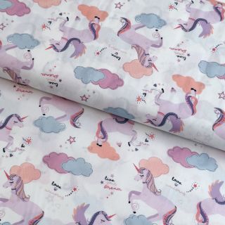 Cotton fabric Unicorns love white