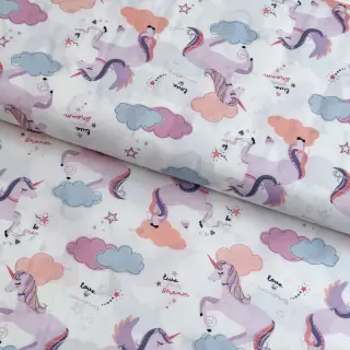 Cotton fabric Unicorns love white