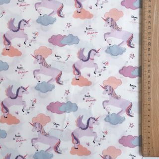 Cotton fabric Unicorns love white