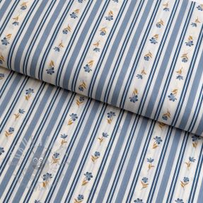 Cotton fabric Fine flowers STRIPE blue