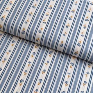 Cotton fabric Fine flowers STRIPE blue
