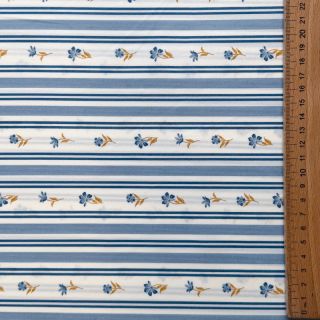 Cotton fabric Fine flowers STRIPE blue