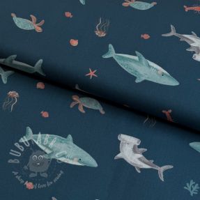 Cotton fabric Sea life petrol digital print