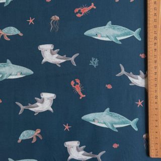 Cotton fabric Sea life petrol digital print