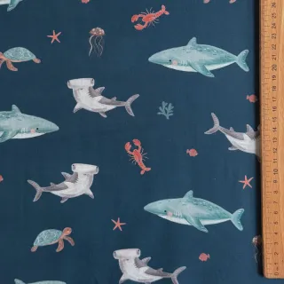 Cotton fabric Sea life petrol digital print