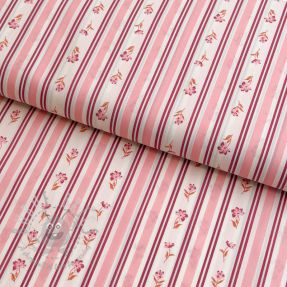 Cotton fabric Fine flowers STRIPE pink