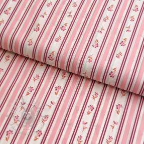 Cotton fabric Fine flowers STRIPE pink