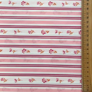 Cotton fabric Fine flowers STRIPE pink