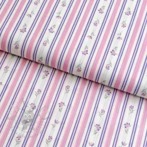 Cotton fabric Fine flowers STRIPE purple