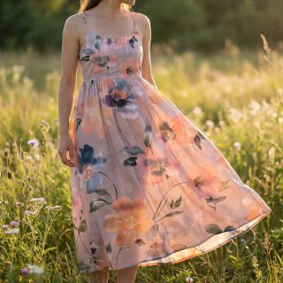 Cotton fabric SATIN Penny flower peach digital print