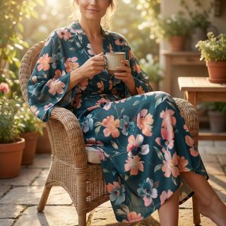 Cotton fabric SATIN Penny flower petrol digital print