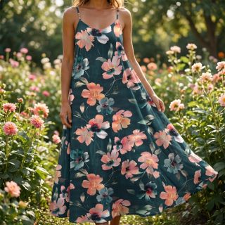 Cotton fabric SATIN Penny flower petrol digital print