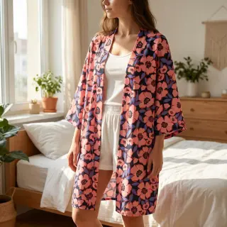 Cotton fabric SATIN Flower Kala navy