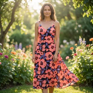 Cotton fabric SATIN Flower Kala navy
