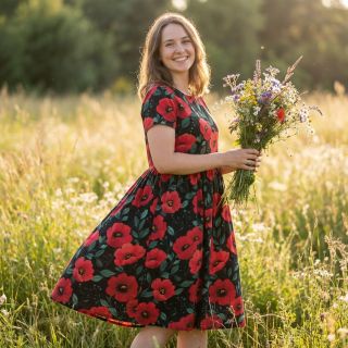 Cotton fabric Poppy black digital print