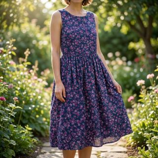 Cotton fabric Simie flowers navy digital print