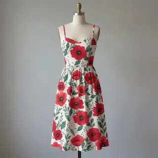 Cotton fabric Poppy offwhite digital print