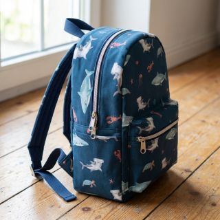 Cotton fabric Sea life petrol digital print