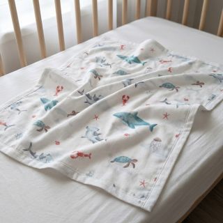 Cotton fabric Sea life offwhite digital print