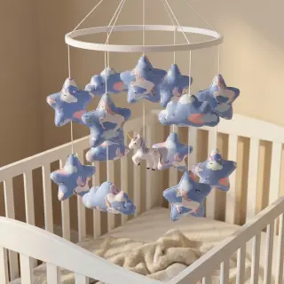 Cotton fabric Unicorns love blue