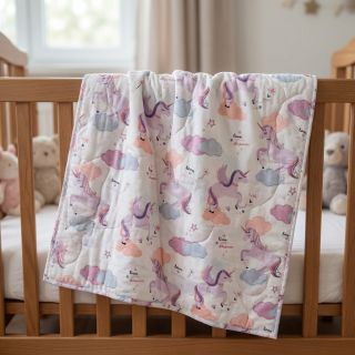 Cotton fabric Unicorns love white