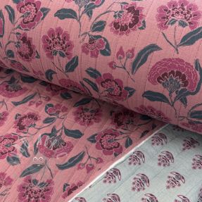 Double gauze/muslin STEPPED Flowers mauve