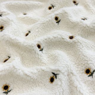 Coat fabric TEDDY JACQUARD EMBROIDERY Sunflower