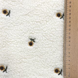 Coat fabric TEDDY JACQUARD EMBROIDERY Sunflower
