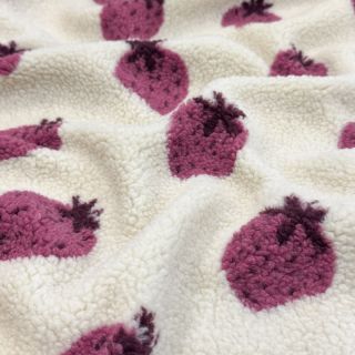 Coat fabric TEDDY JACQUARD Strawberries