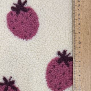 Coat fabric TEDDY JACQUARD Strawberries