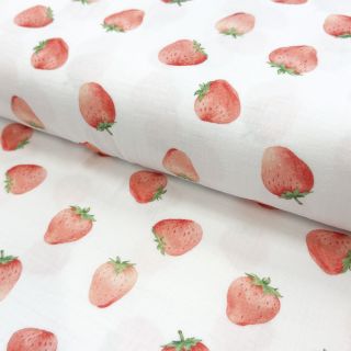Double gauze/muslin Strawberries digital print