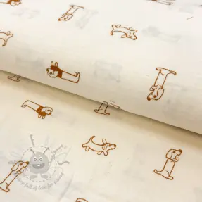 Double gauze/muslin EMBROIDERY Dogs ecru