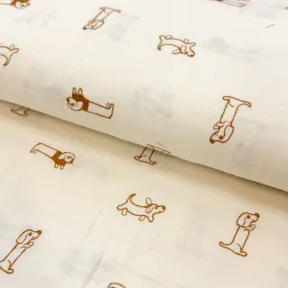 Double gauze/muslin EMBROIDERY Dogs ecru