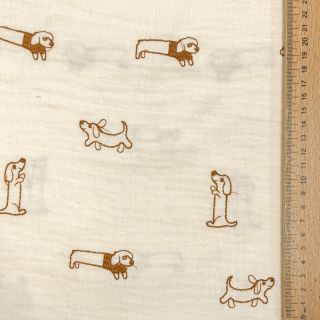 Double gauze/muslin EMBROIDERY Dogs ecru