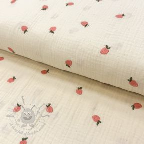 Double gauze/muslin EMBROIDERY Fruit natural peach