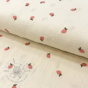 Double gauze/muslin EMBROIDERY Fruit peach SIMPLY NATURAL