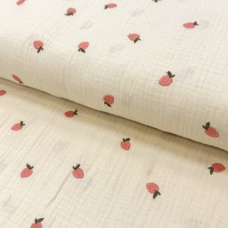 Double gauze/muslin EMBROIDERY Fruit natural peach