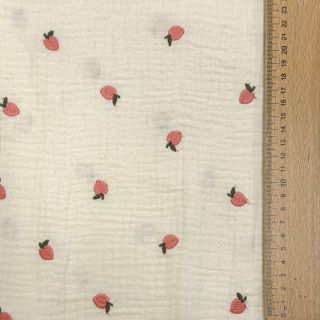 Double gauze/muslin EMBROIDERY Fruit natural peach