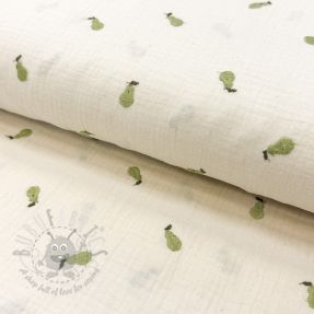 Double gauze/muslin EMBROIDERY Fruit green SIMPLY NATURAL