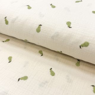 Double gauze/muslin EMBROIDERY Fruit green SIMPLY NATURAL