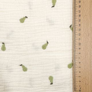 Double gauze/muslin EMBROIDERY Fruit green SIMPLY NATURAL