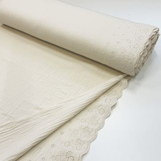 Double gauze/muslin BORDER Helene natural