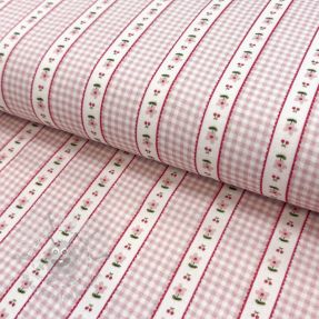 Double gauze/muslin Flowers check pink digital print