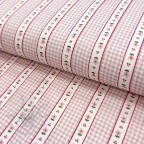 Double gauze/muslin Flowers check pink digital print
