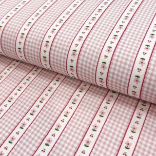 Double gauze/muslin Flowers check pink digital print